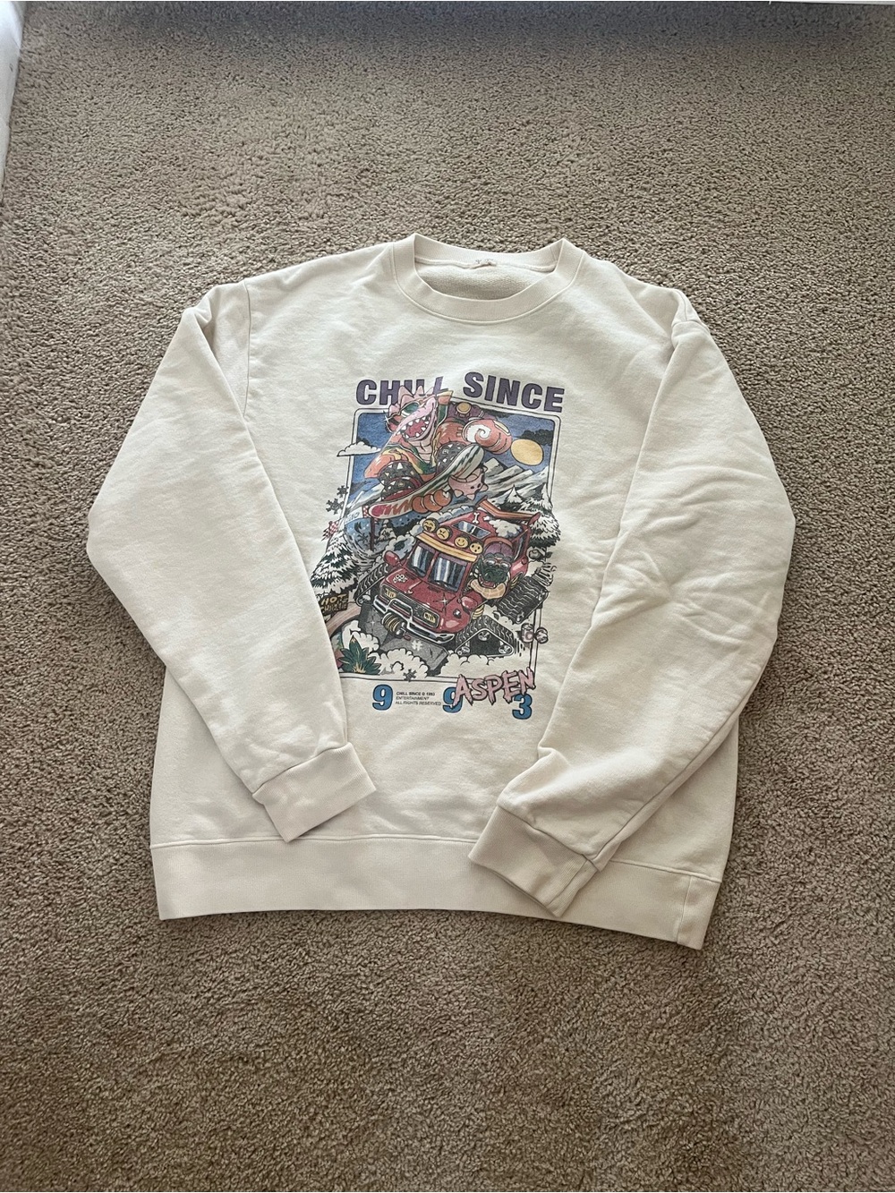 Brandy Melville Cream Crewneck with Aspen Graphic